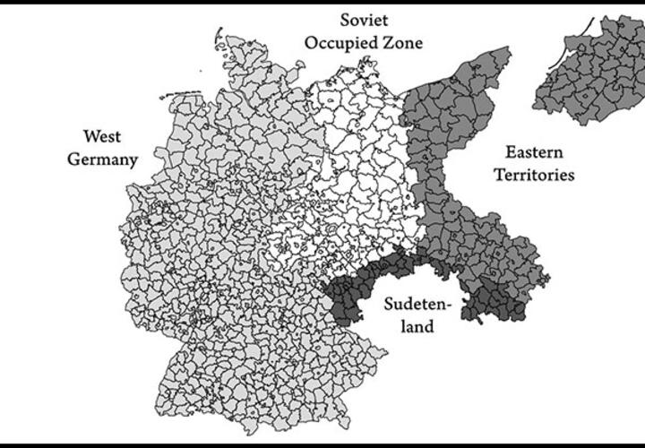 map of west germany, soviet occupied zone and eastern territories